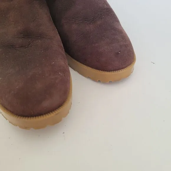 GUCCI Brown MERINO LAMBSKIN SHEARLING Suede Leather WEDGE BOOTS w/FUR Size 35 5