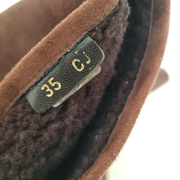 GUCCI Brown MERINO LAMBSKIN SHEARLING Suede Leather WEDGE BOOTS w/FUR Size 35 5