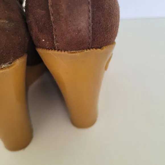 GUCCI Brown MERINO LAMBSKIN SHEARLING Suede Leather WEDGE BOOTS w/FUR Size 35 5