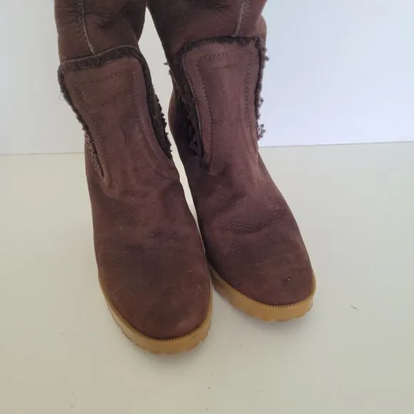 GUCCI Brown MERINO LAMBSKIN SHEARLING Suede Leather WEDGE BOOTS w/FUR Size 35 5