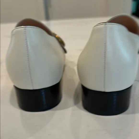 Gucci Cream Leather Flats with Gold Hardware