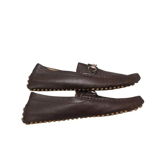 Gucci Loafers Leather Shoes Driver Horsebit Brown Green Red Web Mens US 9