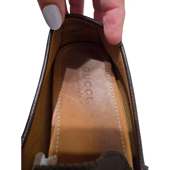 Gucci Loafers Leather Shoes Driver Horsebit Brown Green Red Web Mens US 9