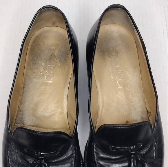 Gucci Men's Black Leather Tassel Slip On Dress Loafers Size 9.5