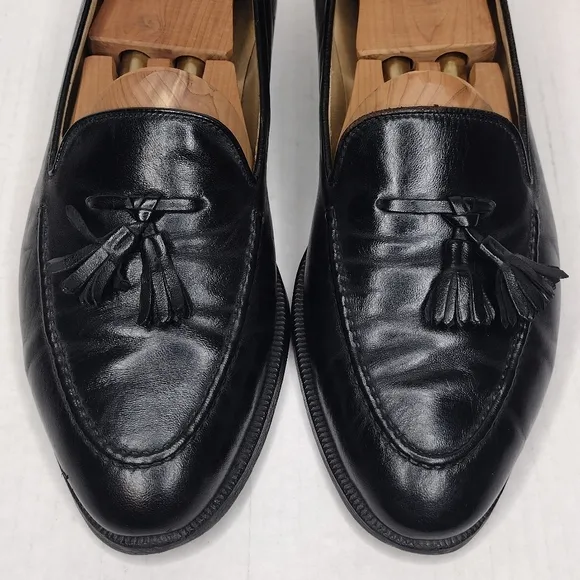 Gucci Men's Black Leather Tassel Slip On Dress Loafers Size 9.5