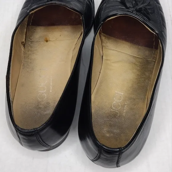 Gucci Men's Black Leather Tassel Slip On Dress Loafers Size 9.5