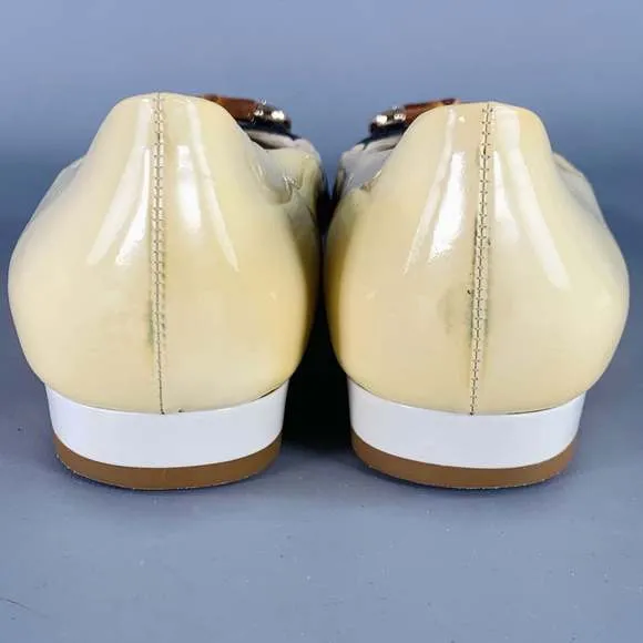 GUCCI Vintage Vernice Beige Red Blue Patent Leather Web Bamboo Buckle Flats