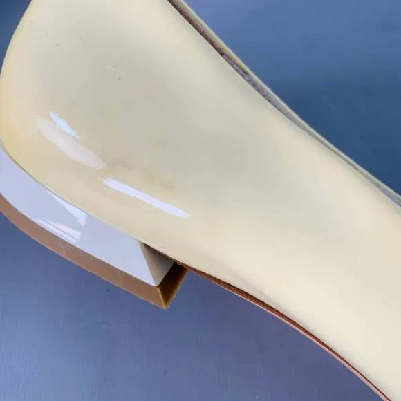 GUCCI Vintage Vernice Beige Red Blue Patent Leather Web Bamboo Buckle Flats