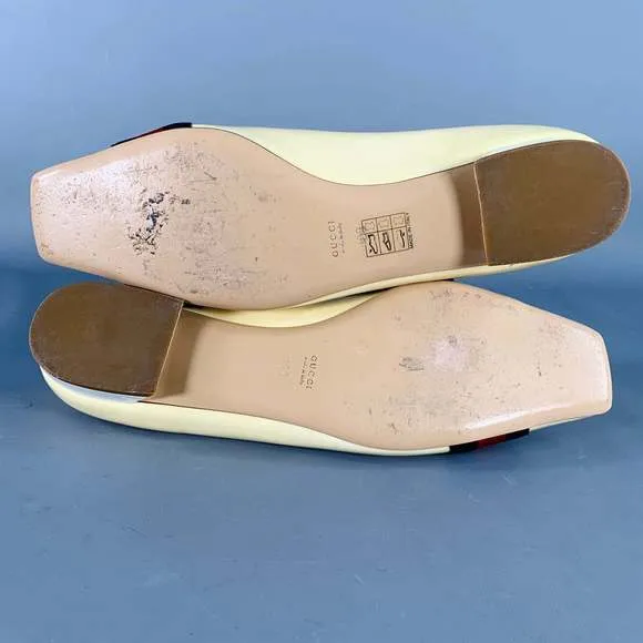 GUCCI Vintage Vernice Beige Red Blue Patent Leather Web Bamboo Buckle Flats