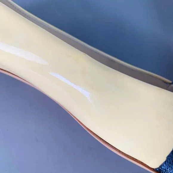 GUCCI Vintage Vernice Beige Red Blue Patent Leather Web Bamboo Buckle Flats