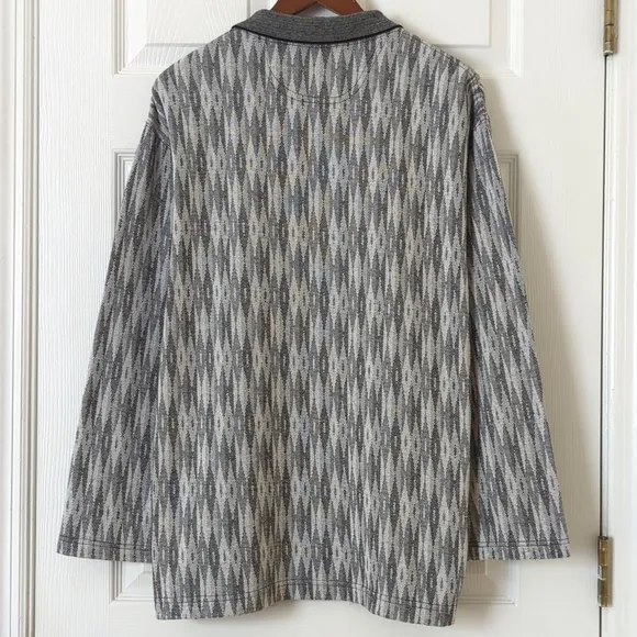 Guess 90's Vintage Lightweight Jacquard Knit Quarter Zip Pullover Sweater Gray L