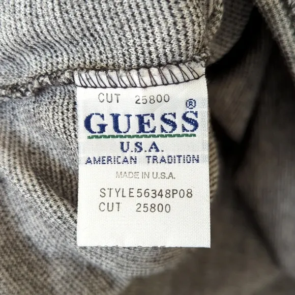 Guess 90's Vintage Lightweight Jacquard Knit Quarter Zip Pullover Sweater Gray L
