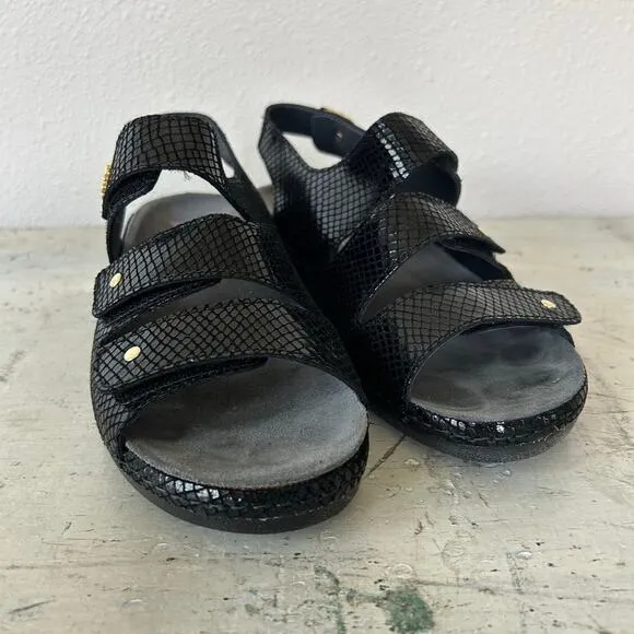 Helle Comfort 356-F Tulin Black Leather Orthotic Adjustable sling back Sandal 39
