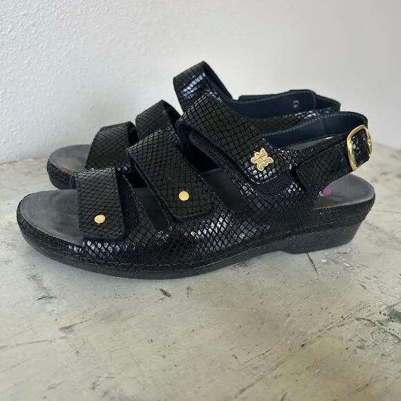 Helle Comfort 356-F Tulin Black Leather Orthotic Adjustable sling back Sandal 39