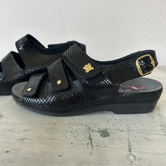 Helle Comfort 356-F Tulin Black Leather Orthotic Adjustable sling back Sandal 39