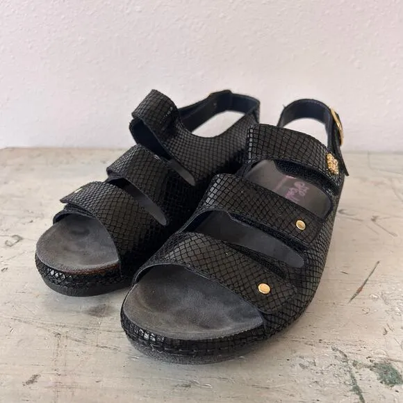 Helle Comfort 356-F Tulin Black Leather Orthotic Adjustable sling back Sandal 39