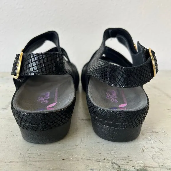 Helle Comfort 356-F Tulin Black Leather Orthotic Adjustable sling back Sandal 39