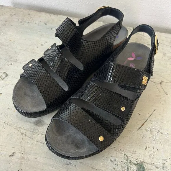 Helle Comfort 356-F Tulin Black Leather Orthotic Adjustable sling back Sandal 39