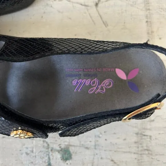 Helle Comfort 356-F Tulin Black Leather Orthotic Adjustable sling back Sandal 39