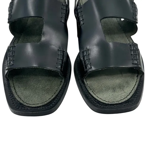 Hereu Llaut Square Black Leather Slingback Loafer Sandals Flats sz 39