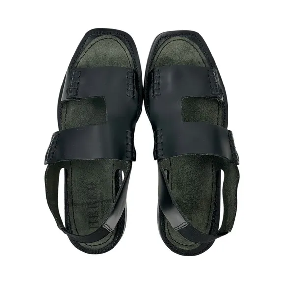 Hereu Llaut Square Black Leather Slingback Loafer Sandals Flats sz 39