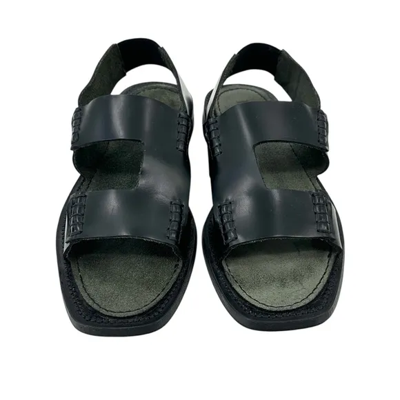 Hereu Llaut Square Black Leather Slingback Loafer Sandals Flats sz 39