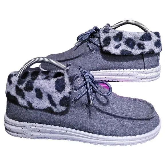Hey Dude Women's Britt Loafers Comfort Shoes Grey Cheetah Size 9