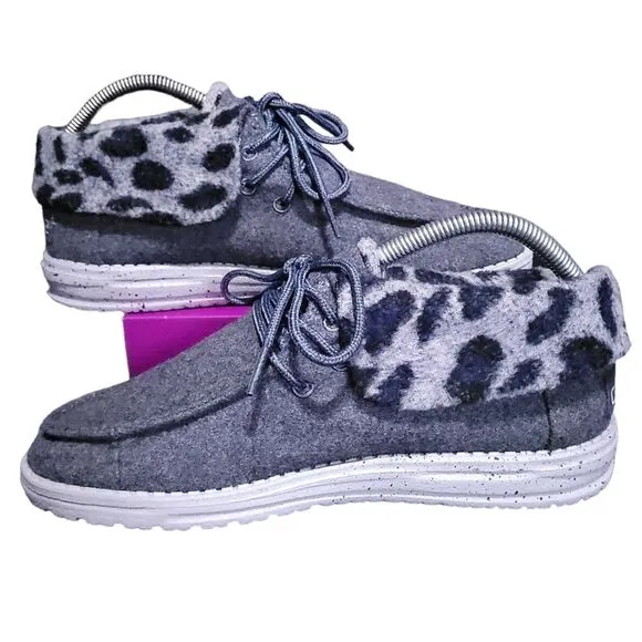 Hey Dude Women's Britt Loafers Comfort Shoes Grey Cheetah Size 9