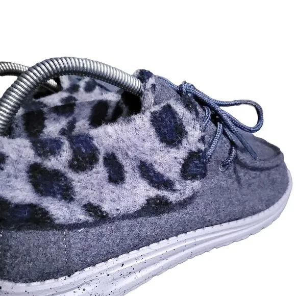 Hey Dude Women's Britt Loafers Comfort Shoes Grey Cheetah Size 9