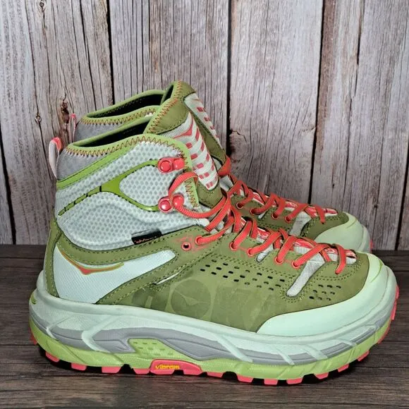 Hoka One One Tor Ultra Hi WP Hiking Boots Fog Green Olive Women's Size 9 Vibram