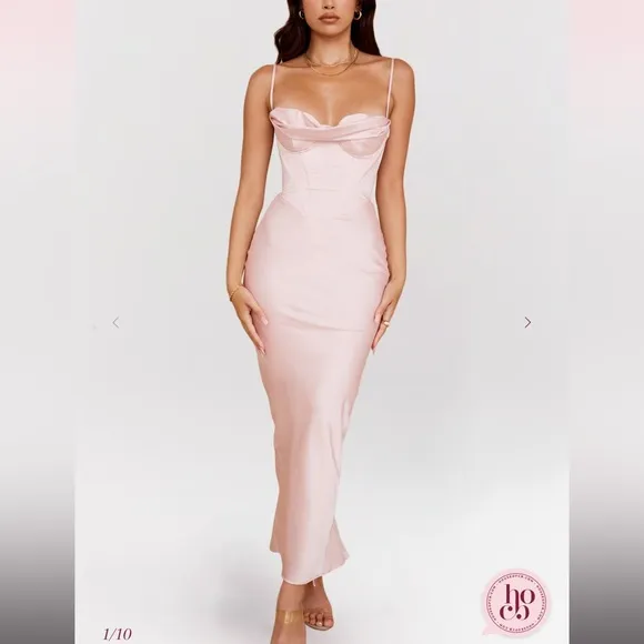 House of CB Charmaine Blush Pink Corset Maxi Dress