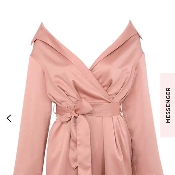 House of CB Mena dress off the shoulder belted elastic waistband pink mini dress
