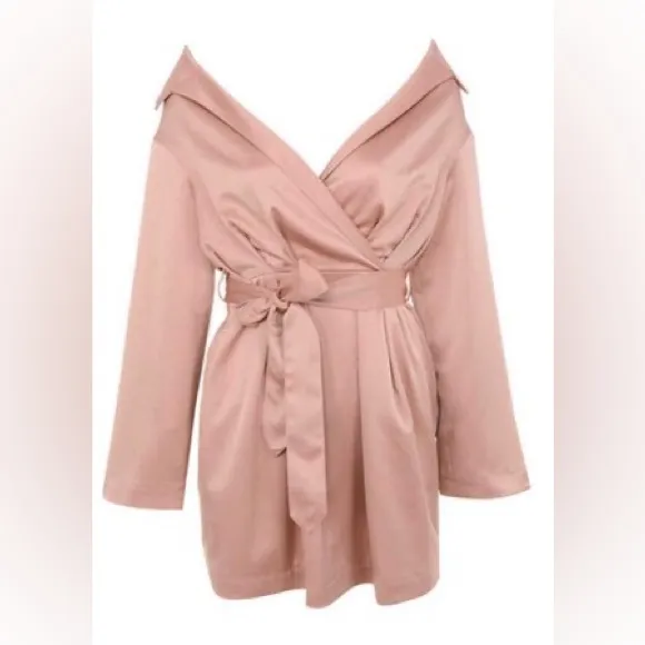 House of CB Mena dress off the shoulder belted elastic waistband pink mini dress