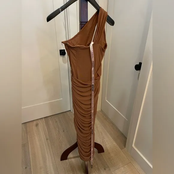 House of CB Valentine Asymmetric Cutout Midi Dress in Mocha  Size XS