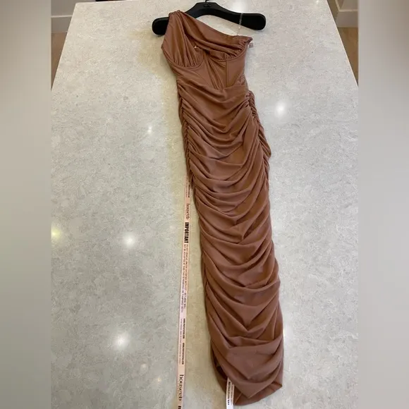 House of CB Valentine Asymmetric Cutout Midi Dress in Mocha  Size XS