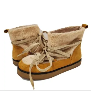 House of Harlow 1960 Sadie Yellow Shearling Alpine Ankle Boots