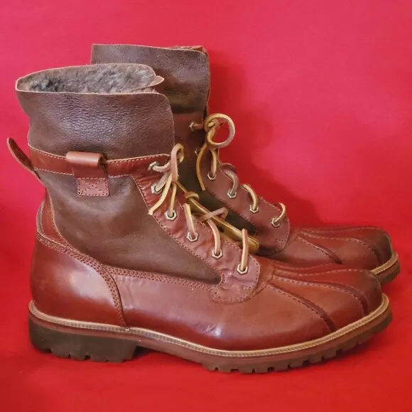 HS Track Mens Leather Boots Lace Up Shearling Lining 12 M