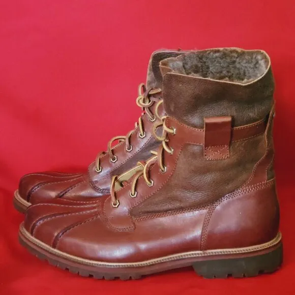 HS Track Mens Leather Boots Lace Up Shearling Lining 12 M