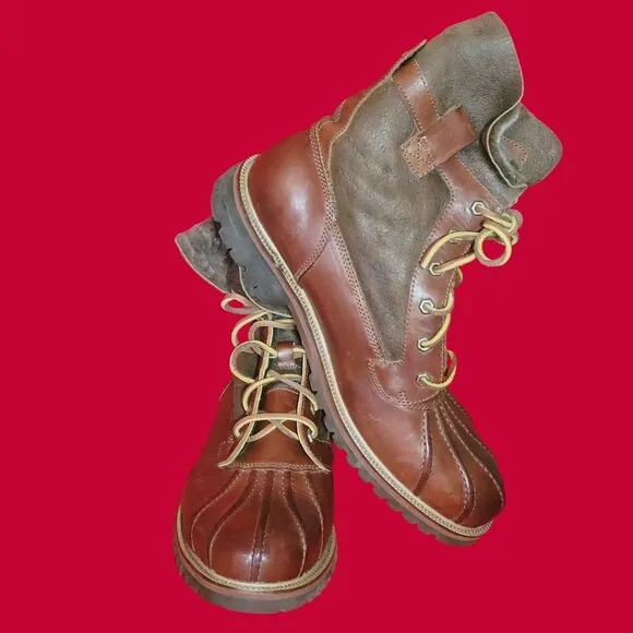 HS Track Mens Leather Boots Lace Up Shearling Lining 12 M