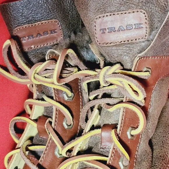 HS Track Mens Leather Boots Lace Up Shearling Lining 12 M