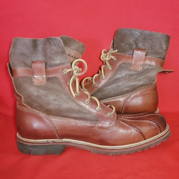 HS Track Mens Leather Boots Lace Up Shearling Lining 12 M