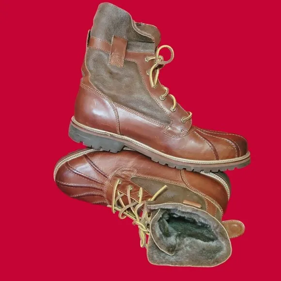 HS Track Mens Leather Boots Lace Up Shearling Lining 12 M