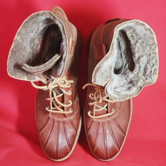 HS Track Mens Leather Boots Lace Up Shearling Lining 12 M