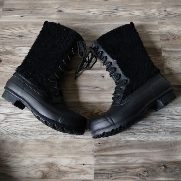Hunter Original Shearling Lace-Up Black Boots Women's Size 8