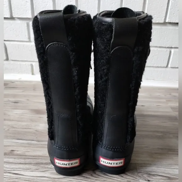 Hunter Original Shearling Lace-Up Black Boots Women's Size 8