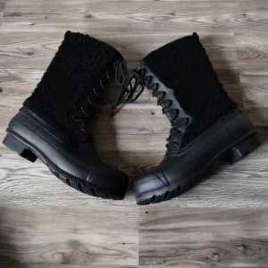 Hunter Original Shearling Lace-Up Black Boots Women's Size 8