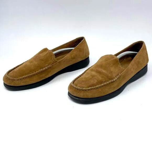 HUSH PUPPIES Women's Brown Suede Loafers Comfortable Casual Shoes