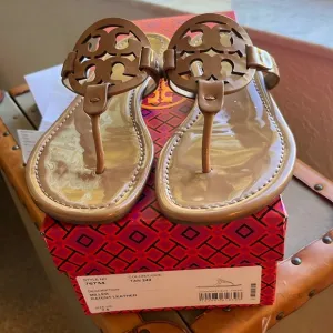 Iconic Tory Burch Miller Sandals TAN Patent Leather