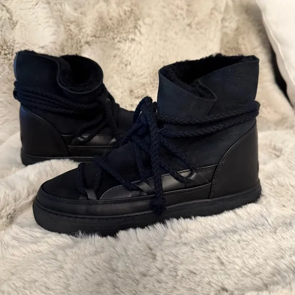 INUIKII | NEW IN BOX Shearling Leather Black Classic Sneaker Boots Size 39