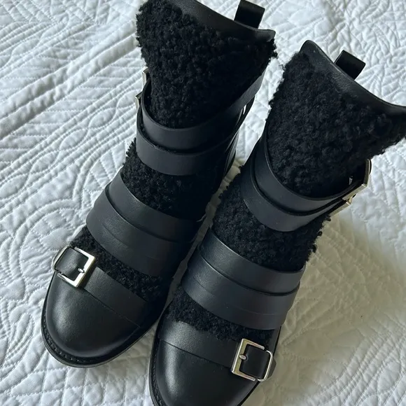 IRO Hoonah Black Shearling Moto Boots